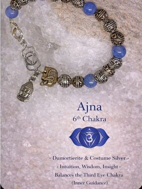 Ajna 6th Chakra Bracelet with Blue Agate Beads Yogi Chakra Collection